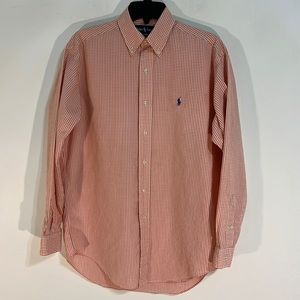 Ralph Lauren men’s plaid button down long sleeve orange and white Shirt Size S